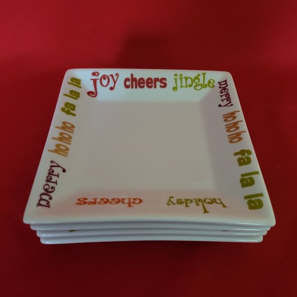 Appetizer Square Plates Home Porcelain Christmas Set of 4 - Picture 1 of 12